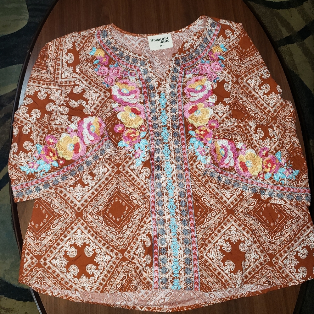 Savanna Jane Embroidered Tunic SZ 2X - Picture 1 of 4